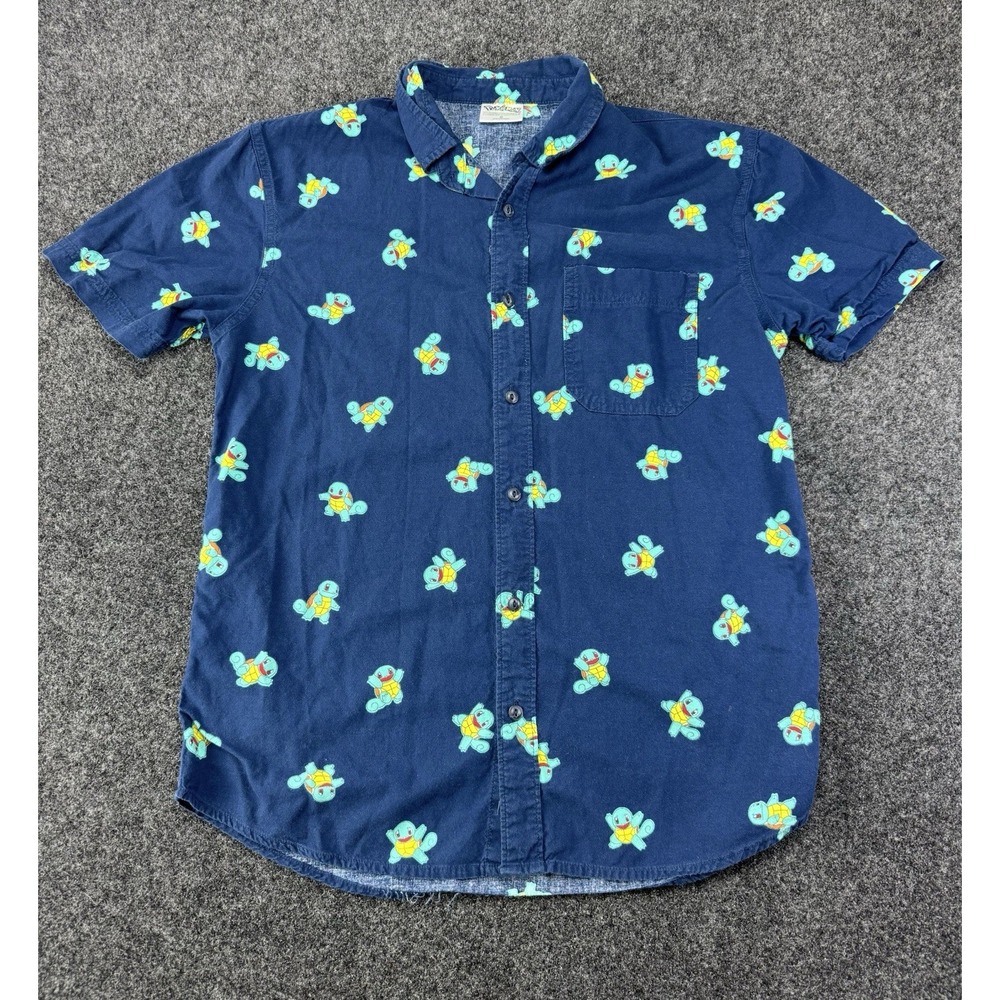 Pokémon Squirtle Button Up Shirt Men's Small 2017 All Over Print Blue Casual